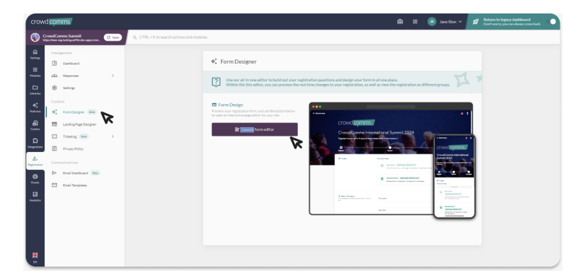 Registration Form, Customisable Reg Forms